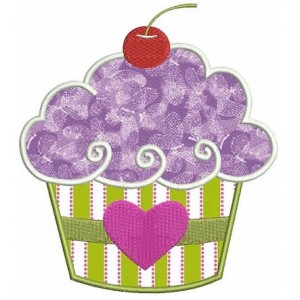 Cupcake Applique with cherry and heart Machine Embroidery Digitized Design Pattern - Instant Download